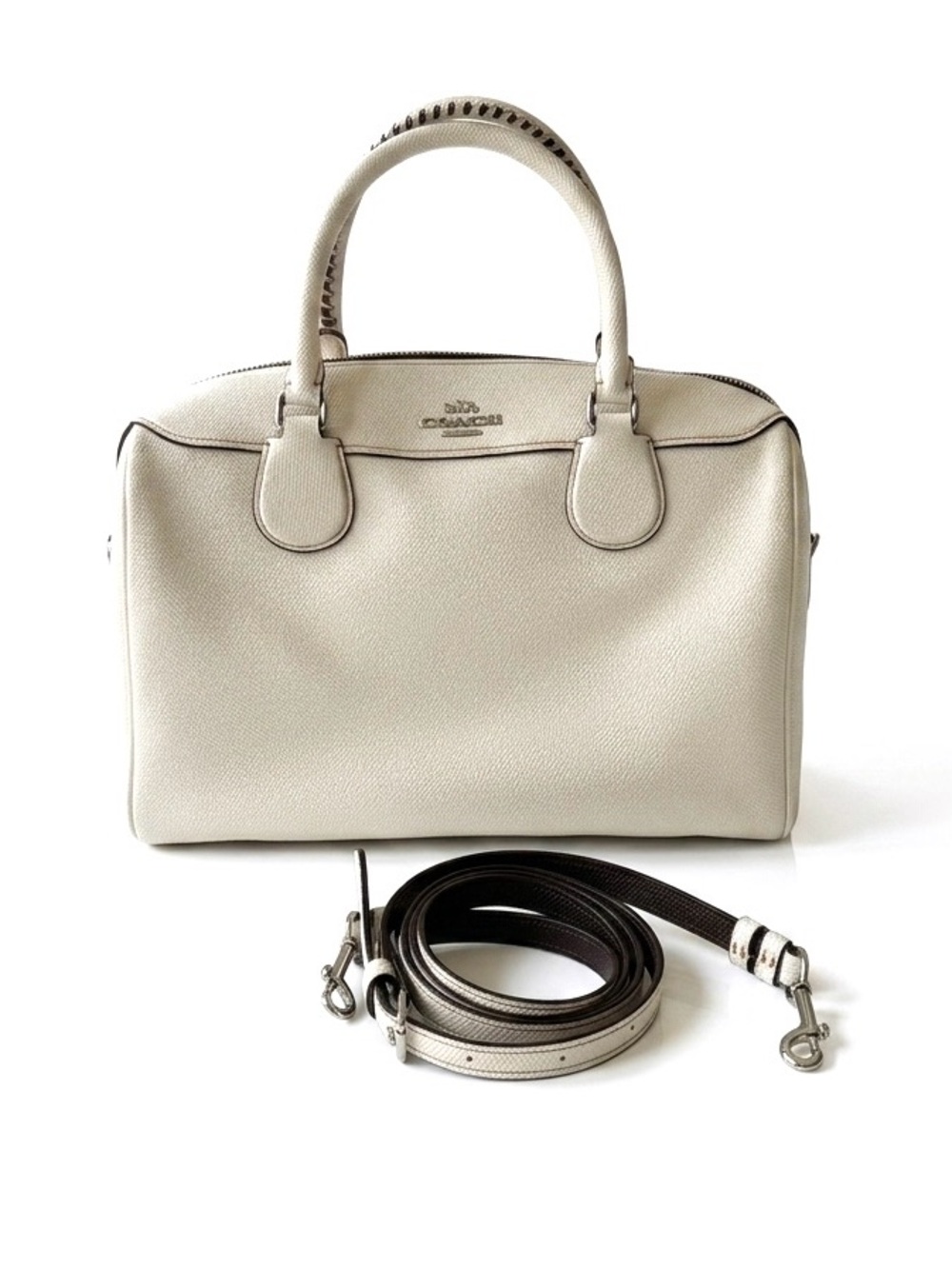 Coach Chalk White Pebble Leather Bennett Satchel Crossbody F31375
